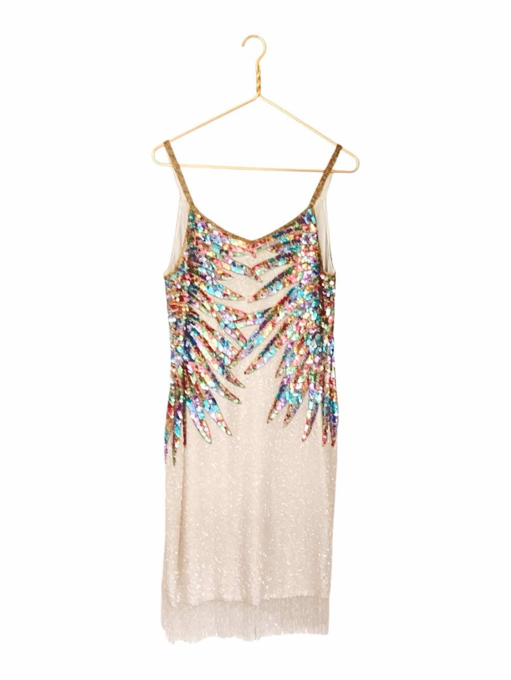 VTG Creative Creations Multi Color Beaded Sequin Fringe 100% Silk Dress 16/ XL